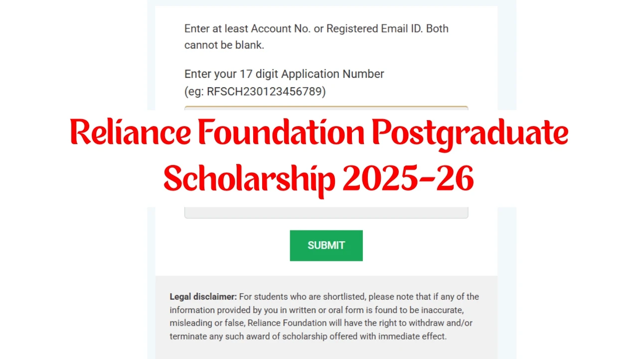 Reliance Foundation Postgraduate Scholarship 2025-26